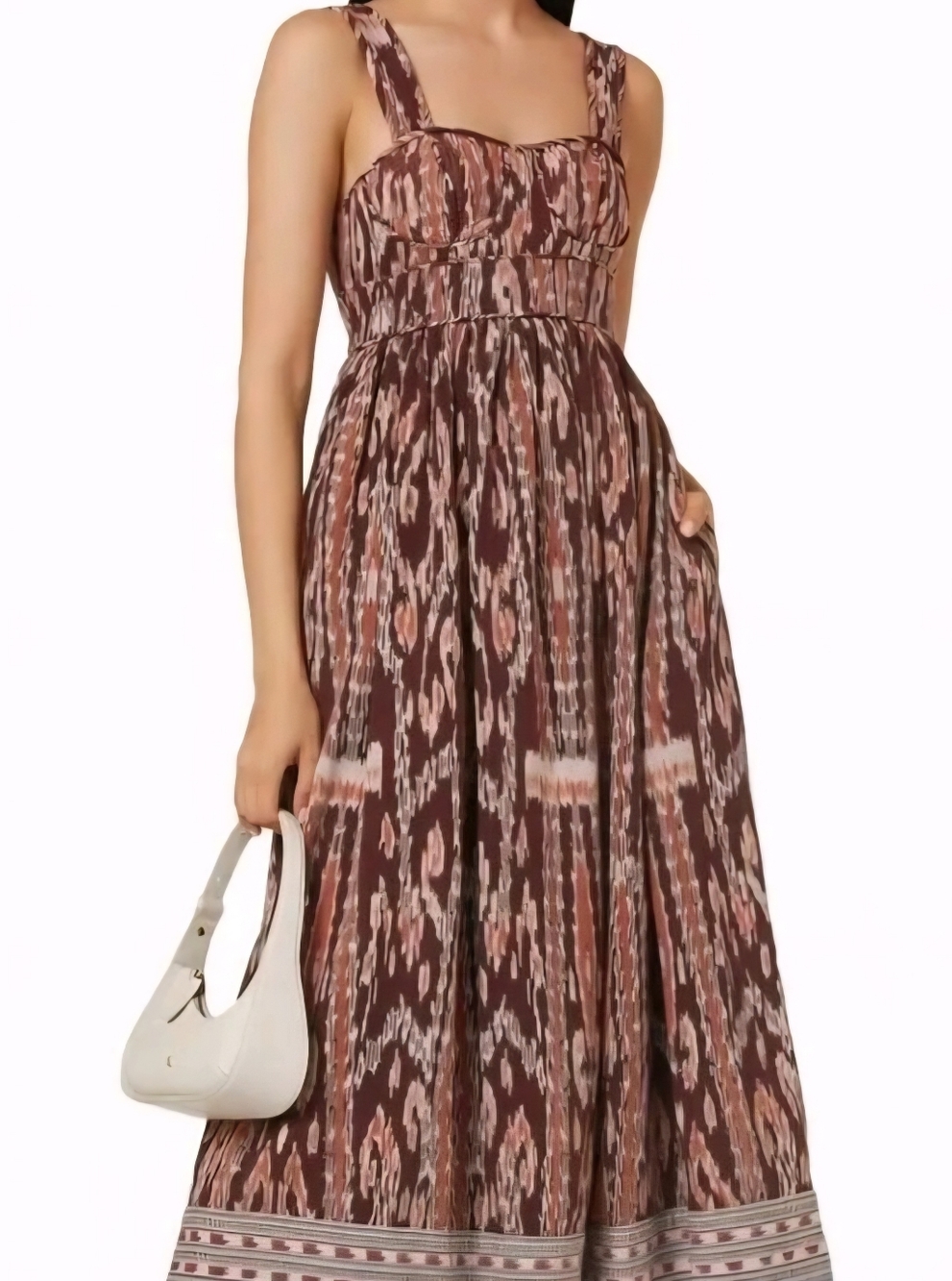 Ulla Johnson Cotton Ikat Brown Printed Maxi Dress with Straps 4